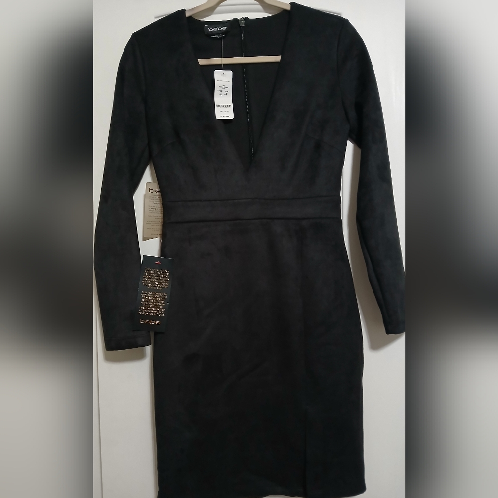 bebe Black Plunge Neck Bodycon Dress